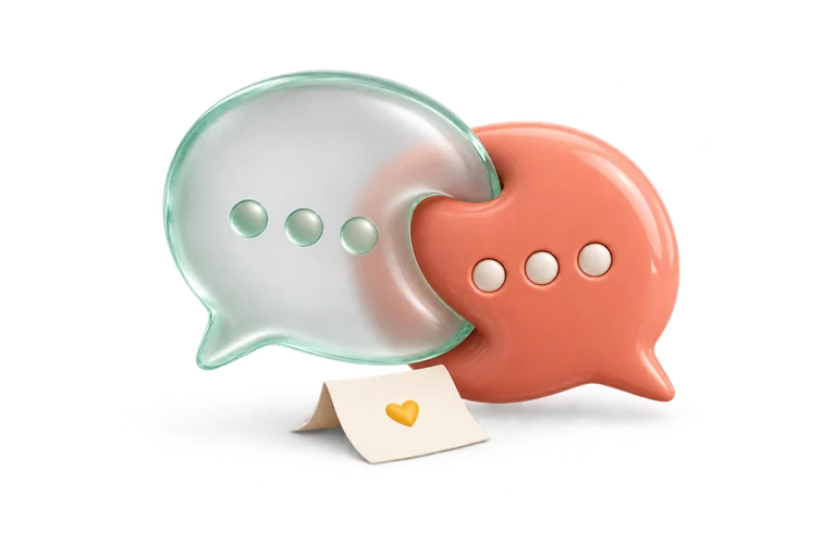 Glass speech bubbles representing anonymous text chat